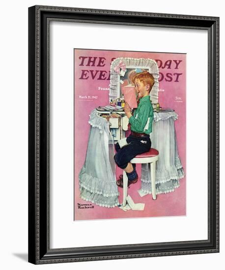 "Boy Reading his Sister's Diary" Saturday Evening Post Cover, March 21,1942-Norman Rockwell-Framed Giclee Print