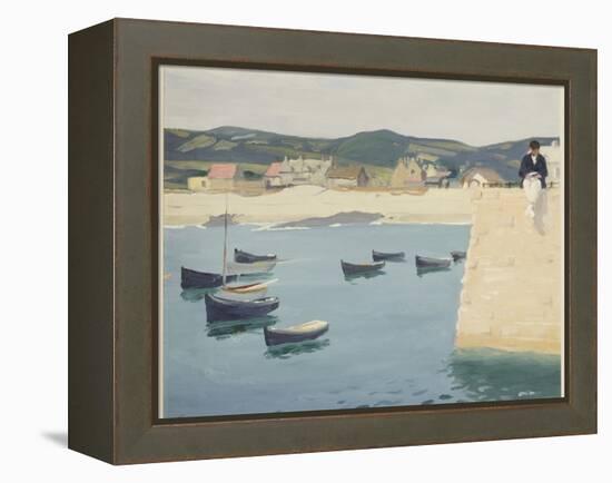 Boy Reading on a Harbour's Edge-William Strang-Framed Premier Image Canvas