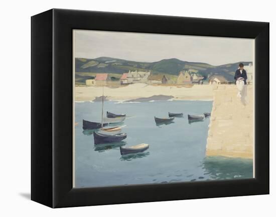 Boy Reading on a Harbour's Edge-William Strang-Framed Premier Image Canvas