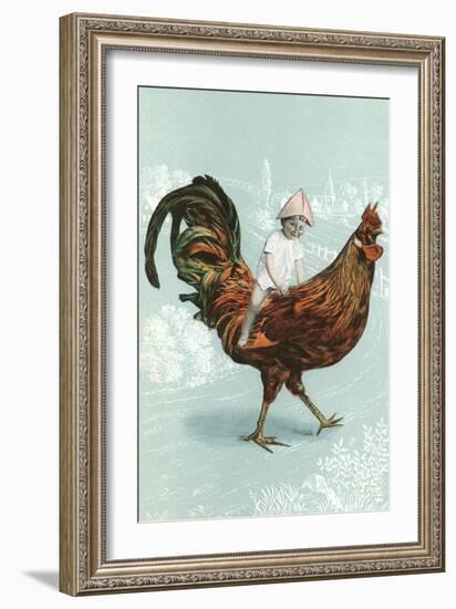 Boy Riding Giant Rooster-null-Framed Art Print