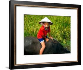 Boy Riding Water Buffalo, Mekong Delta, Vietnam-Keren Su-Framed Photographic Print