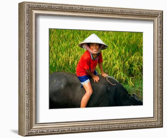 Boy Riding Water Buffalo, Mekong Delta, Vietnam-Keren Su-Framed Photographic Print