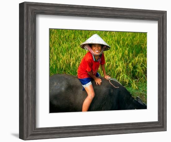 Boy Riding Water Buffalo, Mekong Delta, Vietnam-Keren Su-Framed Photographic Print