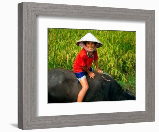 Boy Riding Water Buffalo, Mekong Delta, Vietnam-Keren Su-Framed Photographic Print