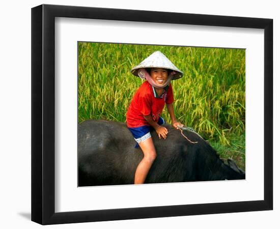 Boy Riding Water Buffalo, Mekong Delta, Vietnam-Keren Su-Framed Photographic Print