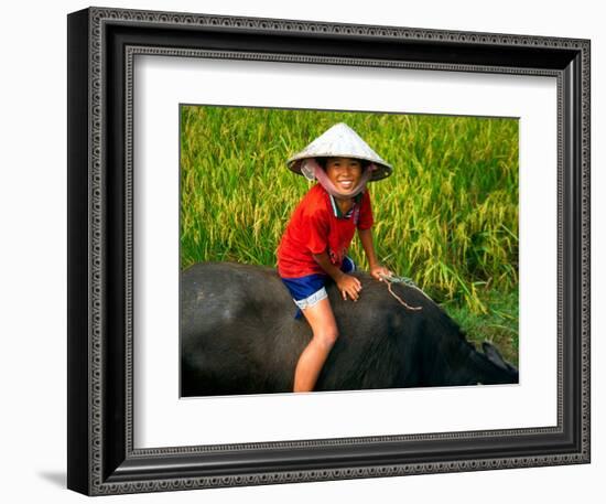 Boy Riding Water Buffalo, Mekong Delta, Vietnam-Keren Su-Framed Photographic Print