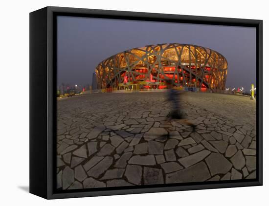 Boy Running Outside Bird's Nest, Beijing, China-null-Framed Premier Image Canvas