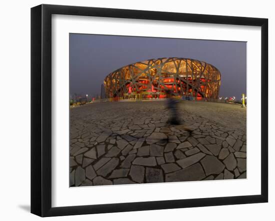 Boy Running Outside Bird's Nest, Beijing, China-null-Framed Photographic Print