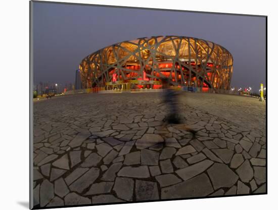 Boy Running Outside Bird's Nest, Beijing, China-null-Mounted Photographic Print