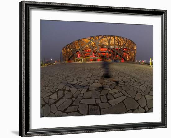 Boy Running Outside Bird's Nest, Beijing, China-null-Framed Photographic Print