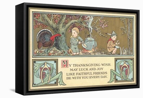 Boy Scouts Camping with Turkey-null-Framed Stretched Canvas