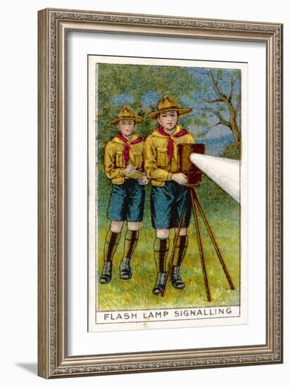 Boy Scouts Signalling with a Lamp-null-Framed Premium Giclee Print