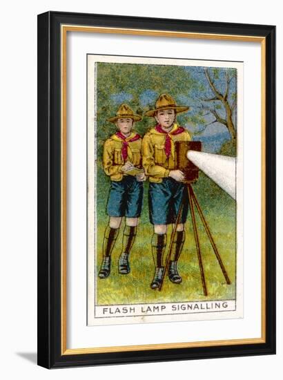 Boy Scouts Signalling with a Lamp-null-Framed Art Print