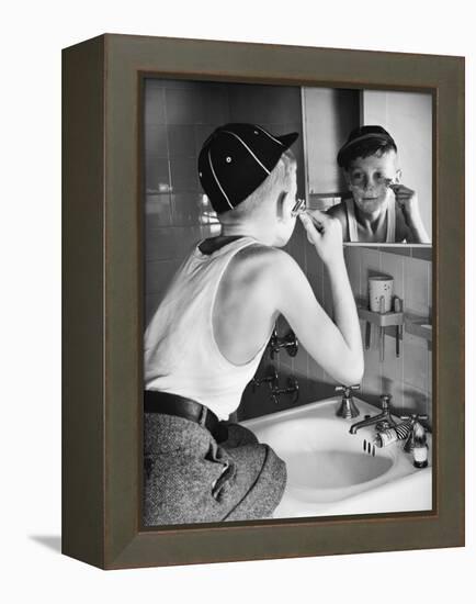 Boy Shaving at Mirror-Philip Gendreau-Framed Premier Image Canvas