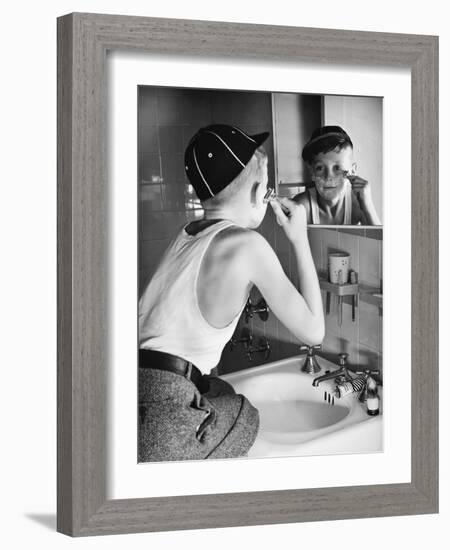 Boy Shaving at Mirror-Philip Gendreau-Framed Photographic Print