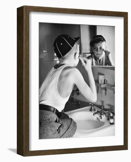 Boy Shaving at Mirror-Philip Gendreau-Framed Photographic Print