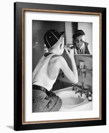 Boy Shaving at Mirror-Philip Gendreau-Framed Photographic Print