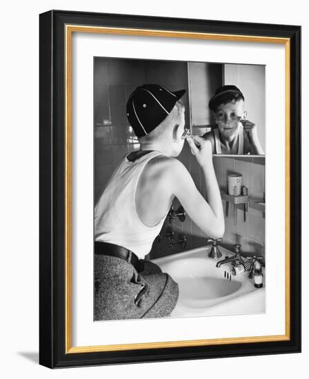 Boy Shaving at Mirror-Philip Gendreau-Framed Photographic Print