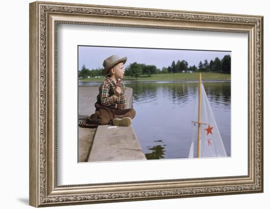 Boy Sitting by Lake in Cowboy Hat-William P. Gottlieb-Framed Photographic Print