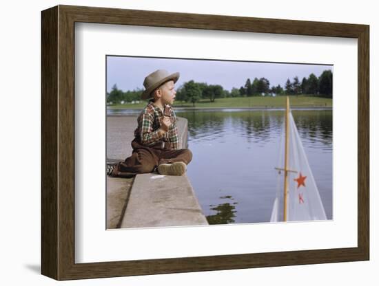 Boy Sitting by Lake in Cowboy Hat-William P. Gottlieb-Framed Photographic Print