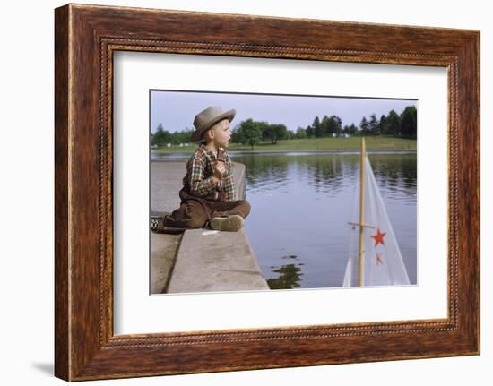 Boy Sitting by Lake in Cowboy Hat-William P. Gottlieb-Framed Photographic Print