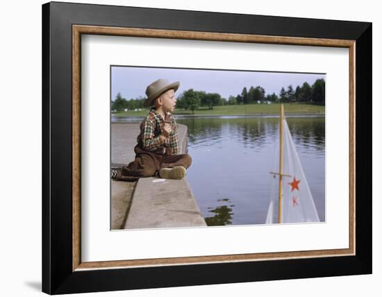 Boy Sitting by Lake in Cowboy Hat-William P. Gottlieb-Framed Photographic Print