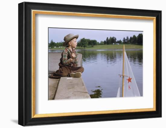 Boy Sitting by Lake in Cowboy Hat-William P. Gottlieb-Framed Photographic Print