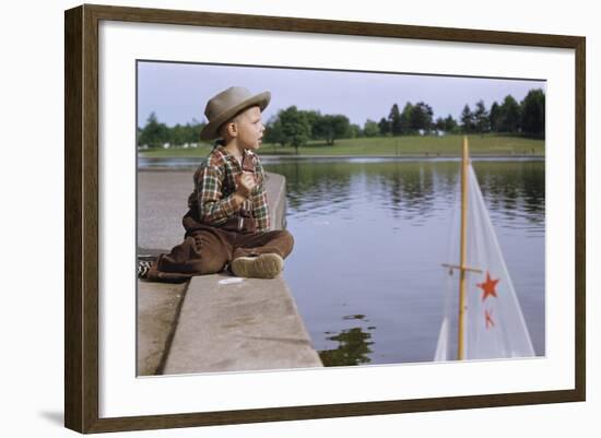 Boy Sitting by Lake in Cowboy Hat-William P. Gottlieb-Framed Photographic Print