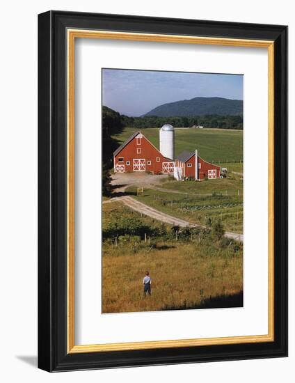 Boy Standing in Field Near Red Barn-William P. Gottlieb-Framed Photographic Print