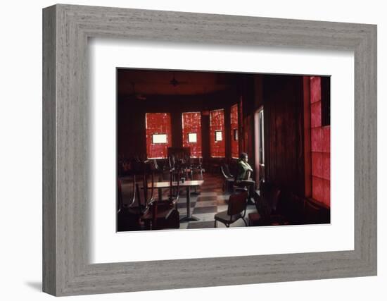 Boy Stands Guard at Chicago Street Gang Devils Desciple's Club House Called Trianon Ballroom, 1968-Declan Haun-Framed Photographic Print