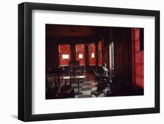 Boy Stands Guard at Chicago Street Gang Devils Desciple's Club House Called Trianon Ballroom, 1968-Declan Haun-Framed Photographic Print