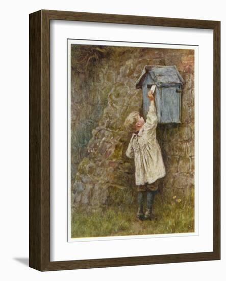 Boy Stretches to Post a Letter in the Box at Bowler's Green Surrey-Helen Allingham-Framed Art Print