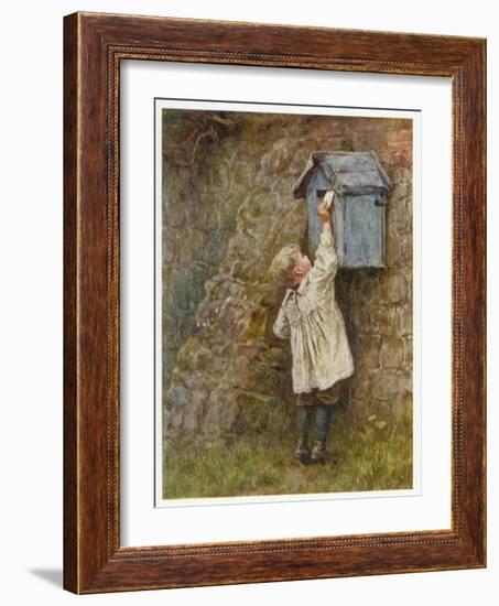 Boy Stretches to Post a Letter in the Box at Bowler's Green Surrey-Helen Allingham-Framed Art Print