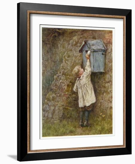 Boy Stretches to Post a Letter in the Box at Bowler's Green Surrey-Helen Allingham-Framed Art Print