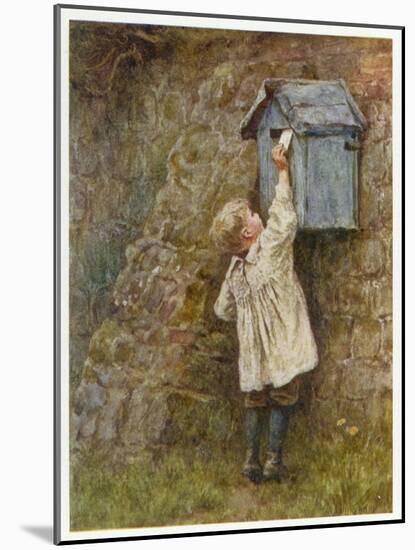 Boy Stretches to Post a Letter in the Box at Bowler's Green Surrey-Helen Allingham-Mounted Art Print