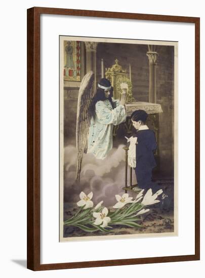 Boy Taking First Communion, Attended to by Guardian Angel (Coloured Photo)-null-Framed Giclee Print