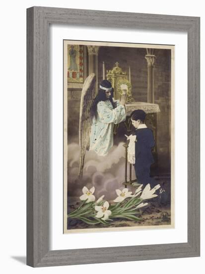 Boy Taking First Communion, Attended to by Guardian Angel (Coloured Photo)-null-Framed Giclee Print