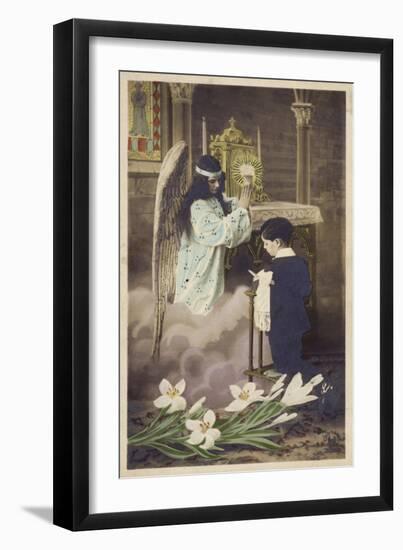 Boy Taking First Communion, Attended to by Guardian Angel (Coloured Photo)-null-Framed Giclee Print