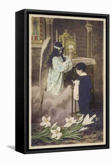 Boy Taking First Communion, Attended to by Guardian Angel (Coloured Photo)-null-Framed Premier Image Canvas