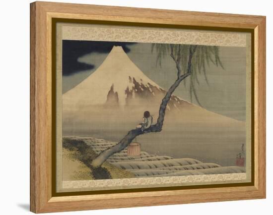 Boy Viewing Mount Fuji, 1839 (Ink & Colour on Silk)-Katsushika Hokusai-Framed Premier Image Canvas
