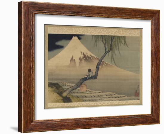 Boy Viewing Mount Fuji, 1839 (Ink & Colour on Silk)-Katsushika Hokusai-Framed Giclee Print