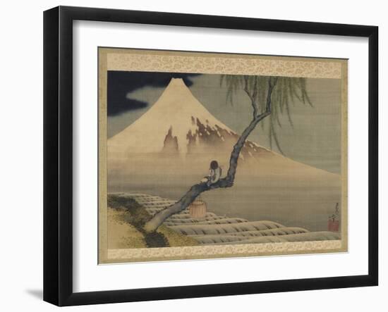 Boy Viewing Mount Fuji, 1839 (Ink & Colour on Silk)-Katsushika Hokusai-Framed Giclee Print