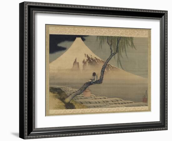 Boy Viewing Mount Fuji, 1839 (Ink & Colour on Silk)-Katsushika Hokusai-Framed Giclee Print