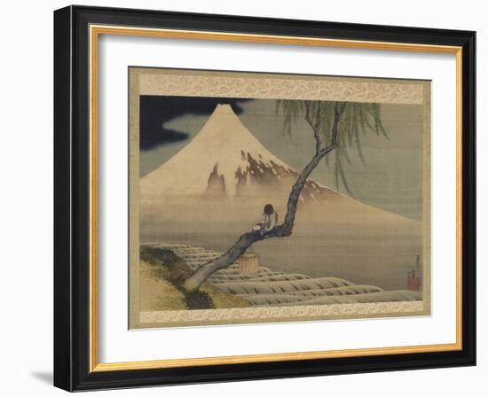 Boy Viewing Mount Fuji, 1839 (Ink & Colour on Silk)-Katsushika Hokusai-Framed Giclee Print