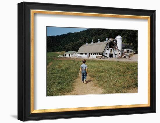 Boy Walking Towards a Barn-William P. Gottlieb-Framed Photographic Print