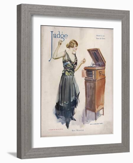 Boy Wanted! a Girl on Her Own Plays Her Phonograph-James Montgomery Flagg-Framed Photographic Print