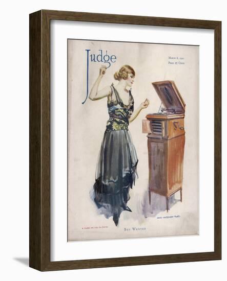 Boy Wanted! a Girl on Her Own Plays Her Phonograph-James Montgomery Flagg-Framed Photographic Print