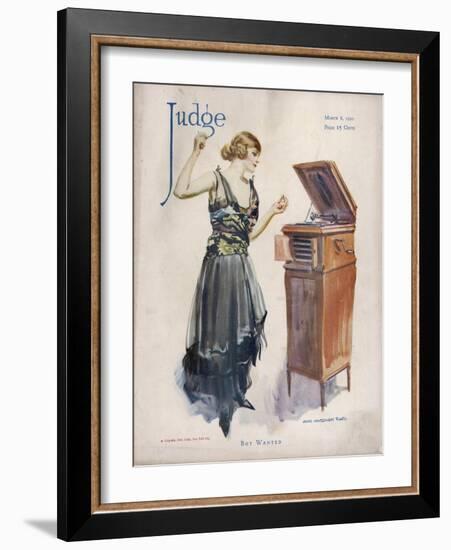 Boy Wanted! a Girl on Her Own Plays Her Phonograph-James Montgomery Flagg-Framed Photographic Print