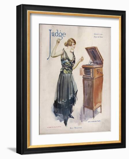 Boy Wanted! a Girl on Her Own Plays Her Phonograph-James Montgomery Flagg-Framed Photographic Print