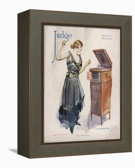 Boy Wanted! a Girl on Her Own Plays Her Phonograph-James Montgomery Flagg-Framed Premier Image Canvas